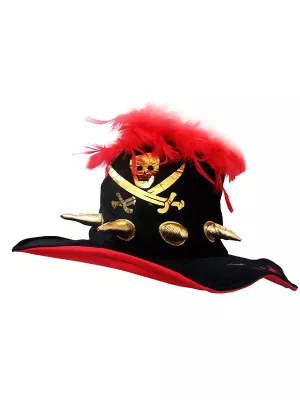 Klobúk - PIRÁT - KAPITÁN BARBAROSSA - čierny s červeným marabou