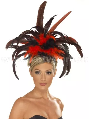 Čelenka - BURLESQUE - červené a čiernohnedé perie, dámska