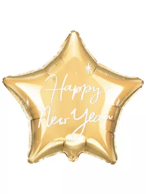 Balón fólia 47 x 50 cm hviezda - HAPPY NEW YEAR - zlatý, potlač