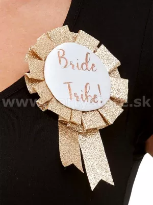 Odznak - Rosette Cotillion - BRIDE TRIBE ! - ružovo zlatá rozeta