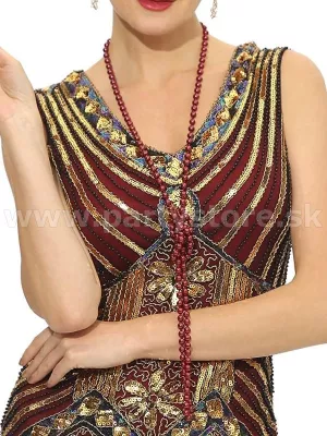 Náhrdelník perlový - 1920s CLASSY GIRL - višňovo červené sklenené perly