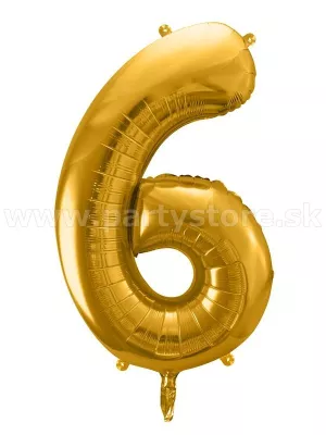 Balón - ČÍSLICA 6 - výška 86 cm, zlatý, fólia
