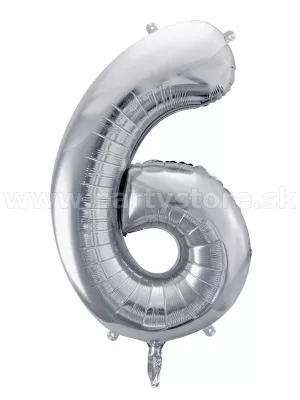 Balón - ČÍSLICA 6 - výška 86 cm, strieborný, fólia