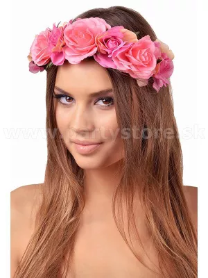 Čelenka - BOHO HIPPY STYLE - ružová, kvetinová, dámska