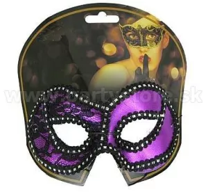 Maska škraboška - SPANISH LACE - fialová s čiernou čipkou dámska