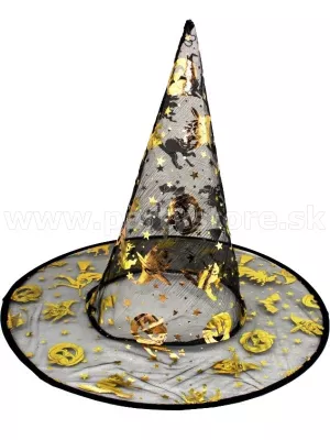 Klobúk - ČARODEJNICA GOLDEN & SILVER MAGIC - čierny, transparentný