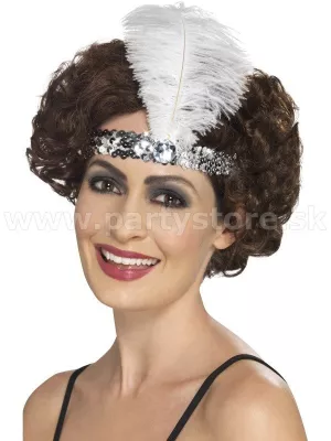 Čelenka - 20s FLAPPER DIAMOND - strieborná s ozdobným kameňom a perom