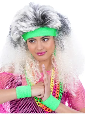 Potitka súprava 3 dielna - 80s NEON - neónovo zelená + čelenka, froté