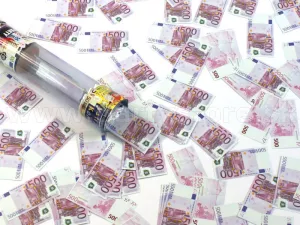 Konfety vystreľovacie - EURO 500 € BANKOVKY - 29 cm tuba, papier