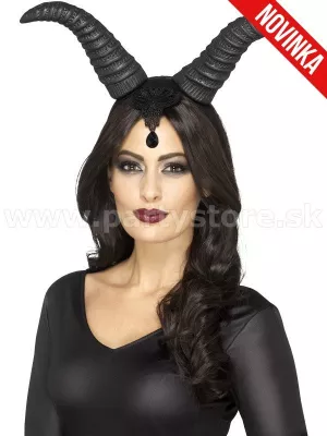 Čelenka - KRÁĽOVNÁ DÉMONOV - čierne rohy s čipkou a kameňom