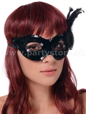 Maska škraboška - MYSTERIOUS ELEGANCE čierna s kvetinou a perím