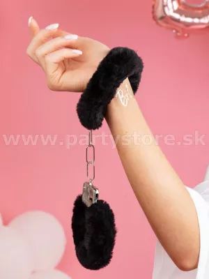 Putá na ruky - EROTIC FETISH LUX - čierny plyš, kovové