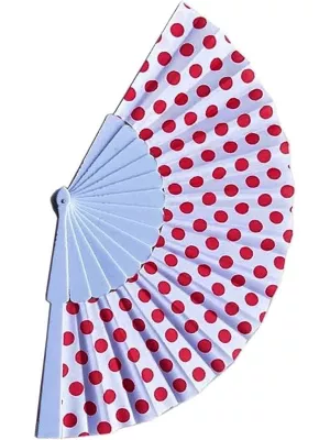 Vejár prenosný skladací - BODKOVANÝ - biely s červenými bodkami