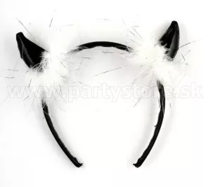 Čelenka - ROHY ČERTICE - čierne s bielym marabou, latexové