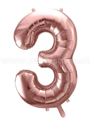 Balón - ČÍSLICA 3 - výška 86 cm, ružovo zlatý, fólia