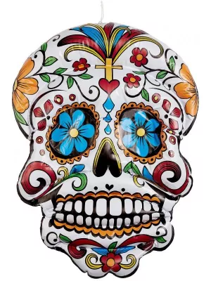 Nafukovacia lebka - DAY OF THE DEAD - biela s kvetinami, 100 cm