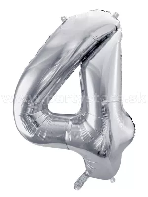 Balón - ČÍSLICA 4 - výška 86 cm, strieborný, fólia