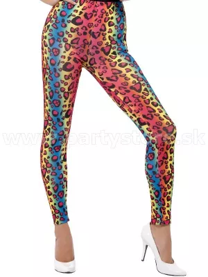 Legíny - 80s NEON LEOPARD - multifarebné, elastické, dámske