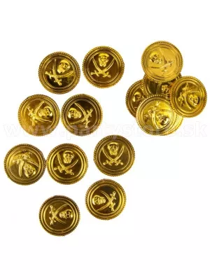 Mince pirátske - PIRATE DOUBLOON - zlaté 15 ks priemer 3cm plast