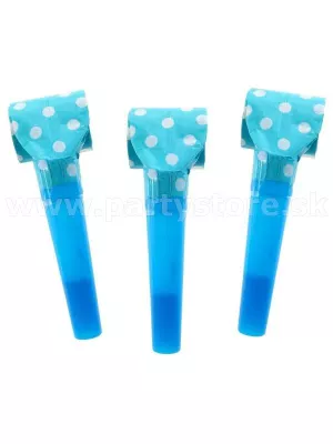 Píšťalky fúkačky - RETRO BODKY - modré, balenie 6 ks, papier + plast
