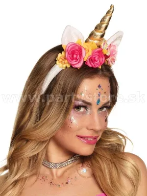 Čelenka - JEDNOROŽEC UNICORNUS - s uškami, kvetinami a rohom