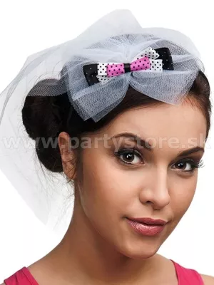 Čelenka - RETRO 4 MAŠĽA - s bielym tylovým závojom