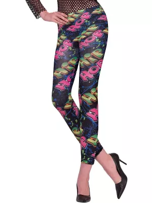 Leginy - 90s HIP HOP - čierne s farebnou potlačou, dámske