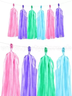 Girlanda - STRAPCE - PARTY MIX - svetlomodro zelená, 12 strapcov