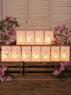 Lampióny - tienidlá na sviečky - JUST MARRIED - 19 x 11,5 x 7 cm
