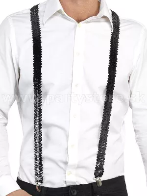 Traky - 4 CLIP RETRO FLITRE - čierne lesklé flitre, šírka 3 cm