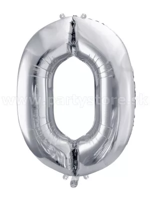 Balón - ČÍSLICA 0 - výška 86 cm, strieborný, fólia