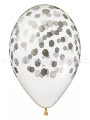Balón priezračný 33 cm - SILVER CONFETTI - strieborná tlač, 5 ks