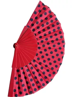 Vejár prenosný skladací - BODKOVANÝ - červený s čiernymi bodkami