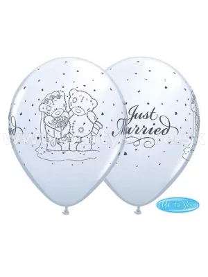 Balón pastel 28 cm - SVADOBNÝ PÁR MEDVEDÍKOV - biely, 6 ks