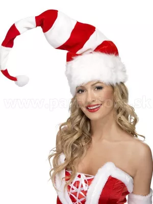Čiapka - MIKULÁŠ / SANTA  - červeno biela, pruhovaná, plyšová