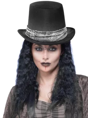 Klobúk cylinder - GOTHIC ROCKER - čierny s vlasmi