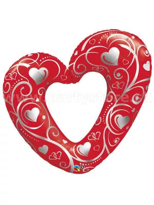 Balón - SRDCE FILIGRÁN - výška 107 cm, perlovo červené, fólia