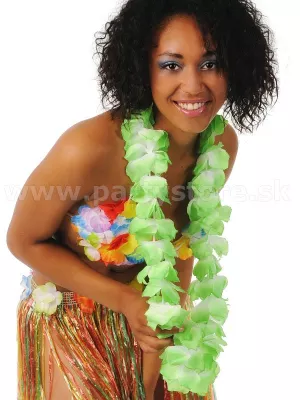 Veniec - náhrdelník - HAWAII LILI - zeleno biely, dĺžka 120 cm