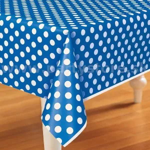 Obrus - RETRO BODKY - modrý s bielymi bodkami, 137 x 274 cm, fólia