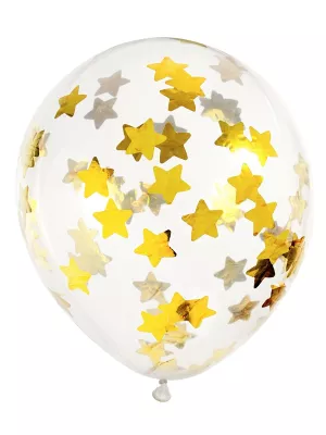 Balón priezračný 30 cm - KONFETY HVIEZDY ZLATÉ - balenie 6 ks
