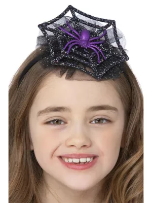 Čelenka - SPIDERELLA - čierna s tylovou mašľou a fialovým pavúkom