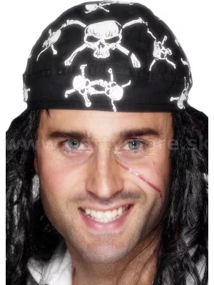 Šatka bandana - PIRÁT BARBADIANS HEADS - čierna s bielou potlačou