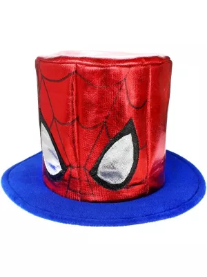 Klobúk - cylinder - SPIDER MAN - vysoký 20 cm, červeno - modrý