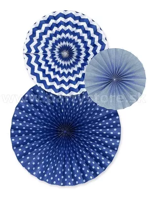 Dekorácie na zavesenie - ROZETY - MARINE - modro biele, bal. 3 ks, papier