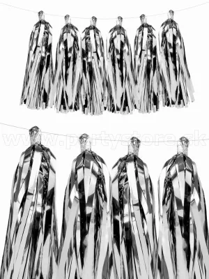 Girlanda - STRAPCE - PARTY METALLIC - strieborná, 12 strapcov